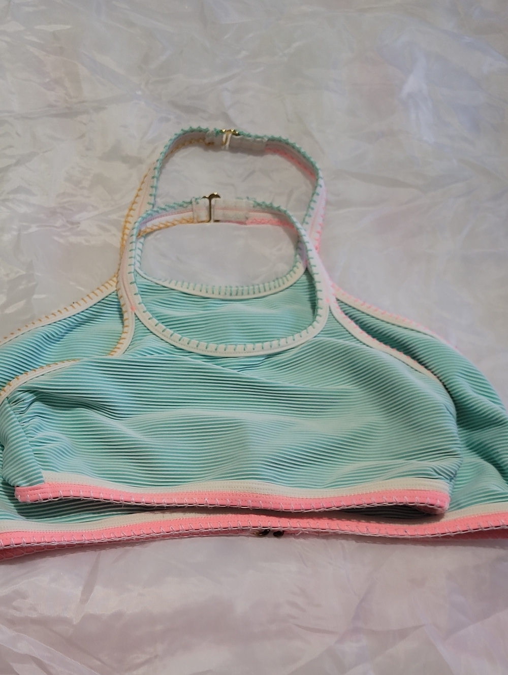 Mom - DaugtherTextured Mint Green & Pink Sports Bikini Top 1XL - M